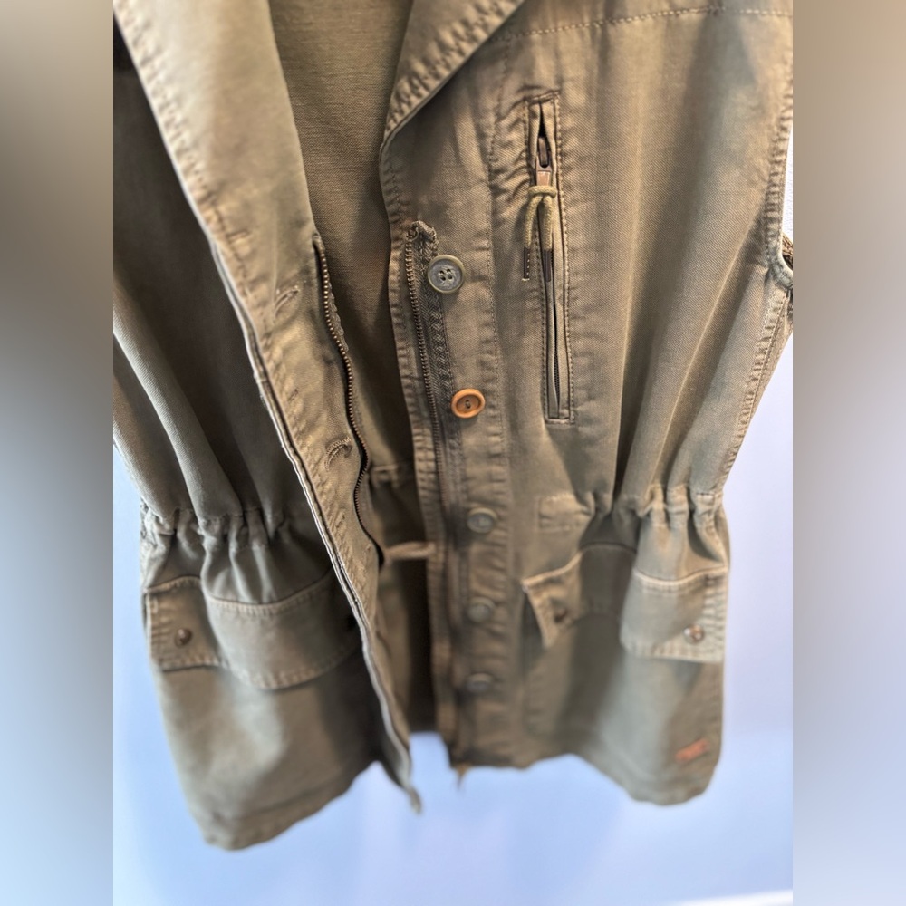 ZARA Trafaluc Olive Green Camo Utility Tunic Military-Style Vest S Drawstring - Picture 6 of 9